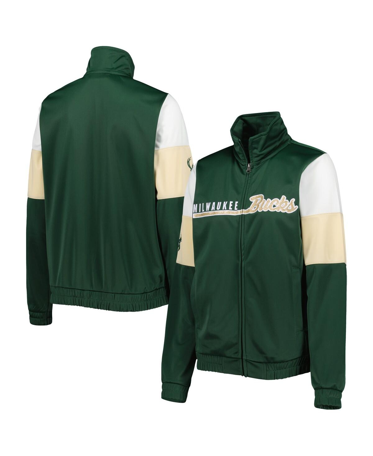 G-III 4HER BY CARL BANKS WOMEN'S G-III 4HER BY CARL BANKS HUNTER GREEN MILWAUKEE BUCKS CHANGE UP FULL-ZIP TRACK JACKET 