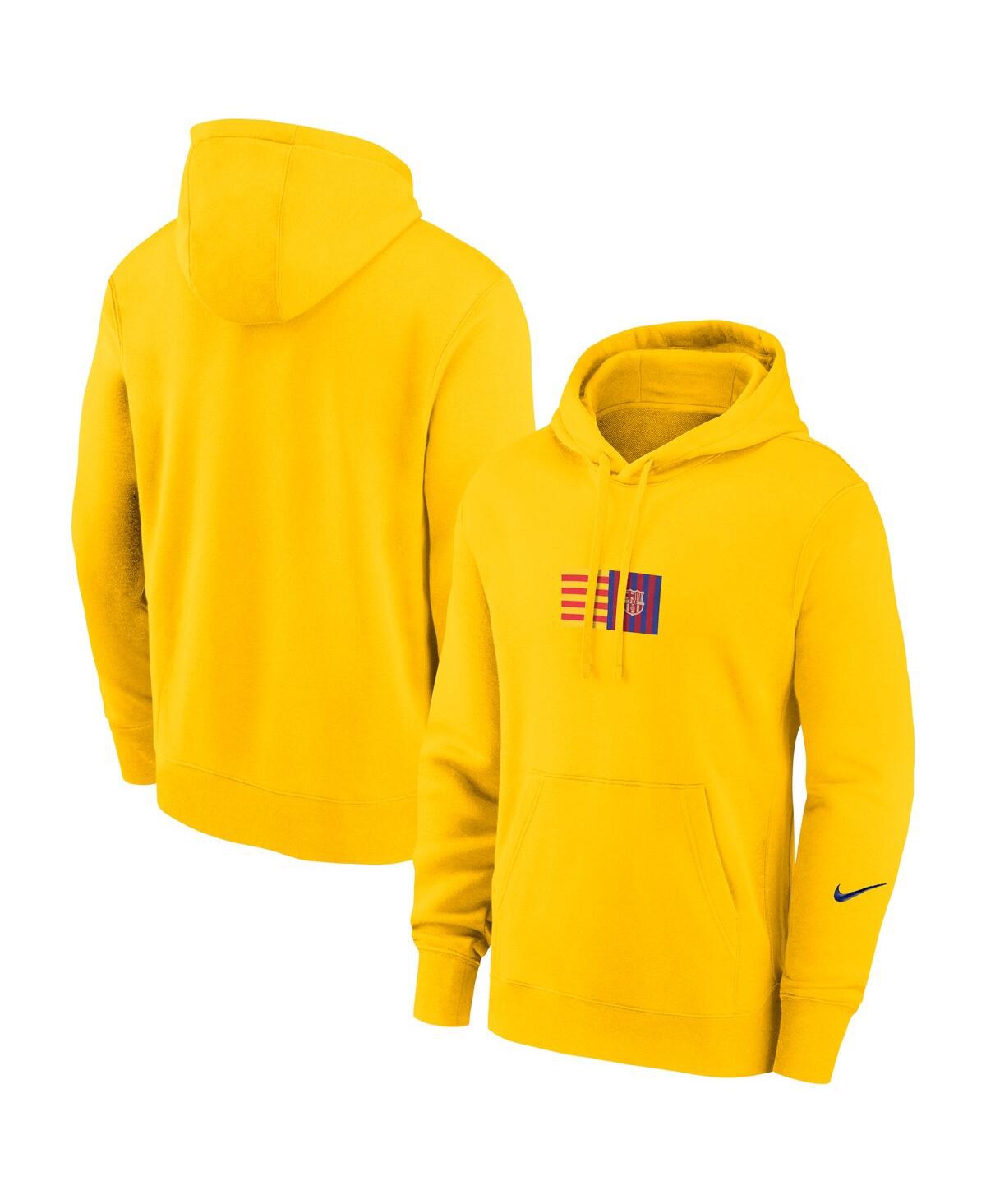 Shop Nike Men's  Yellow Barcelona Club Logo Pullover Hoodie
