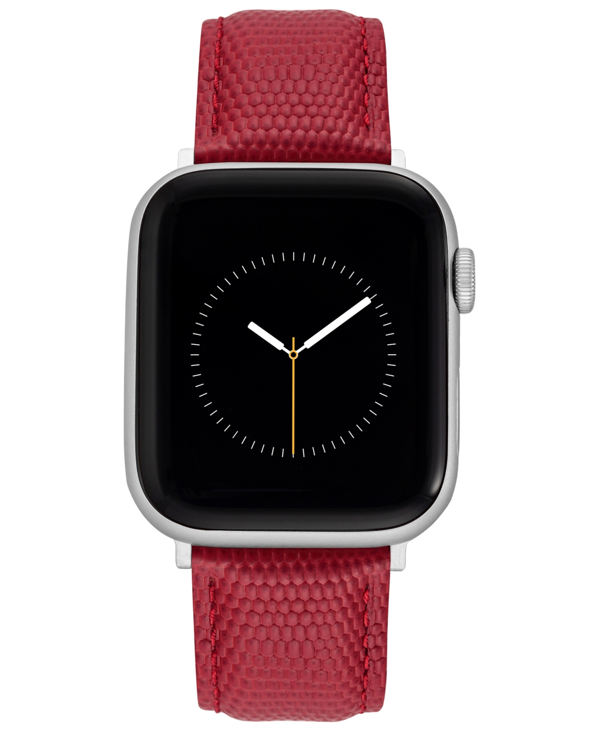 Red Genuine Leather Strap with Silver-Tone Stainless Steel Lugs for 42mm, 44mm, 45mm, Ultra 49mm Apple Watch - Red