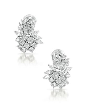 Cubic Zirconia Sterling Silver White Gold Plated Marquise Cluster Earrings