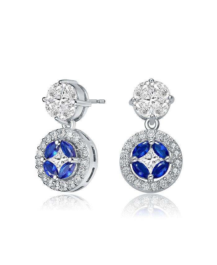Genevive Sterling Silver White Gold Plated Blue Marquise with Clear ...