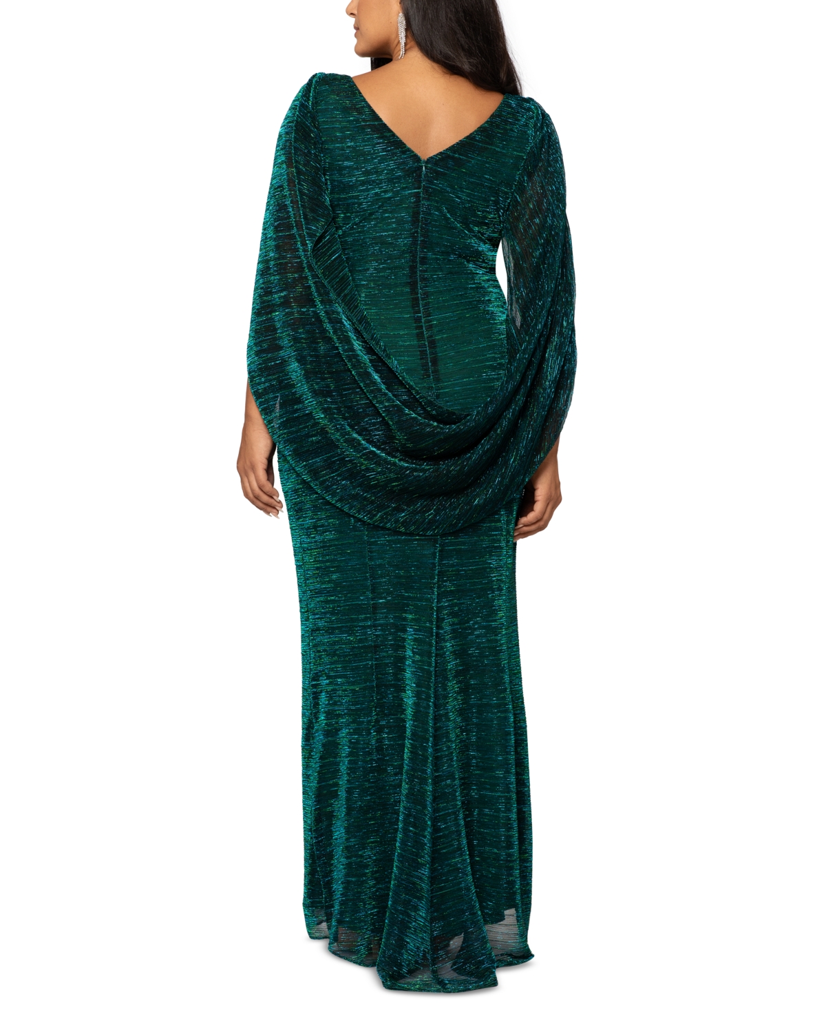 Betsy & Adam Plus Size Scoop-Neck Glitter Cape Sheath Gown