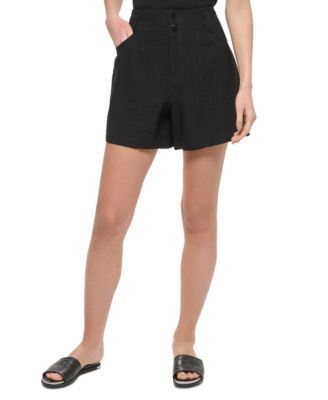 DKNY - Women's Solid High-Waist Crinkled Dressing Shorts