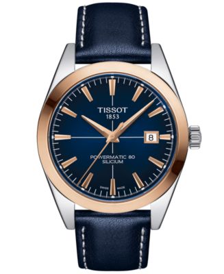 Tissot Men's Swiss Automatic Gentleman Powermatic 80 Silicium Blue Leather  Strap Watch 40mm - Macy's