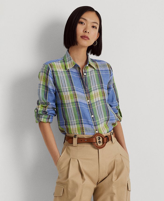Lauren Ralph Lauren Women's Plaid Linen Shirt - Macy's