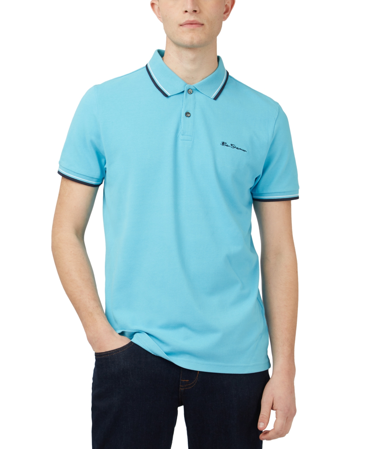 Shop Ben Sherman Men's Signature Tipped Short-sleeve Polo Shirt In Aqua
