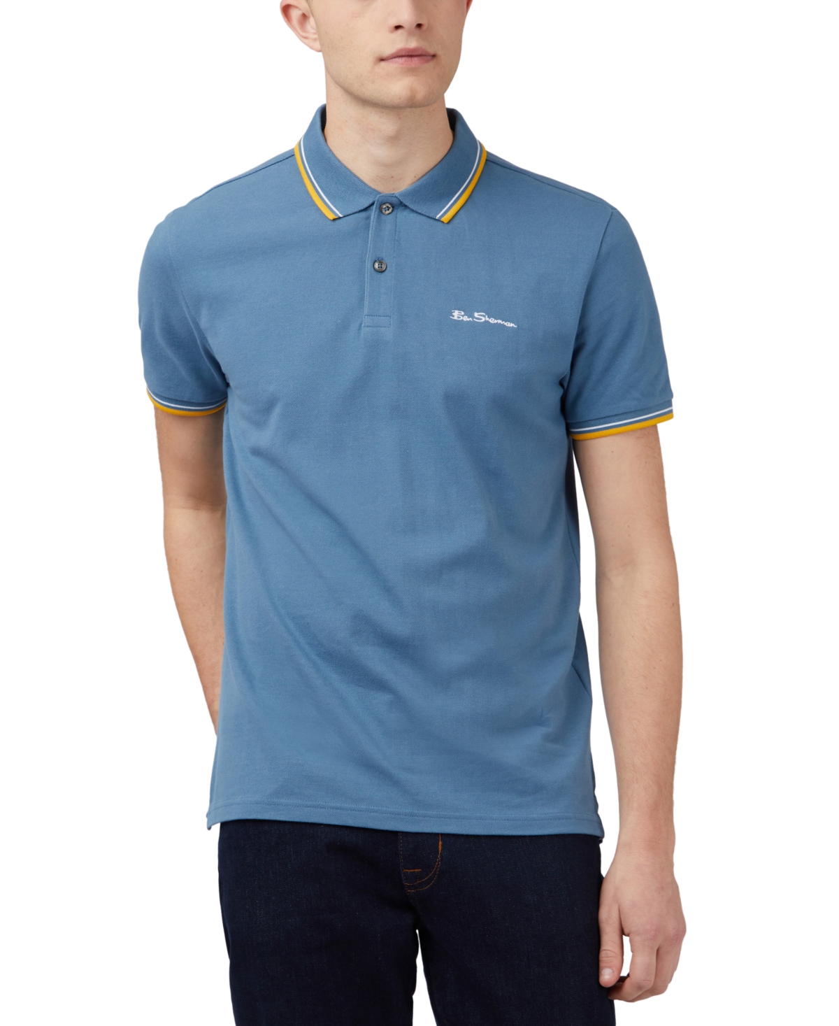 Shop Ben Sherman Men's Signature Tipped Short-sleeve Polo Shirt In Blue Shadow