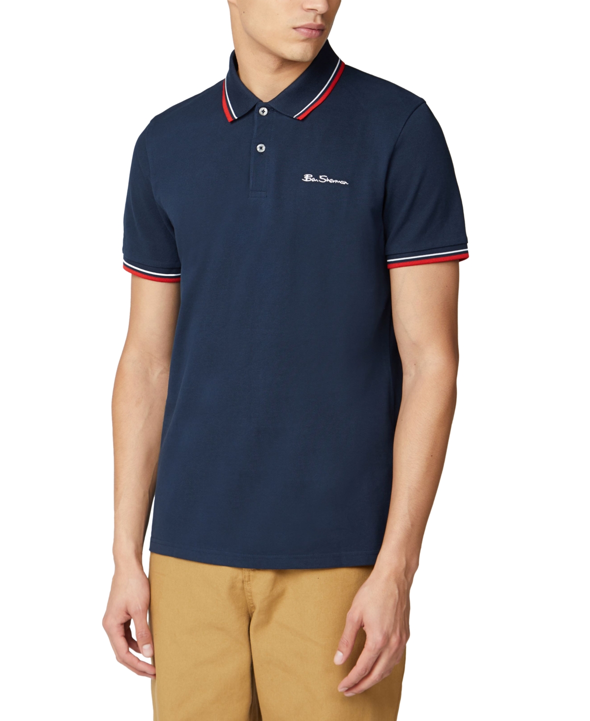 Shop Ben Sherman Men's Signature Tipped Short-sleeve Polo Shirt In Dark Navy