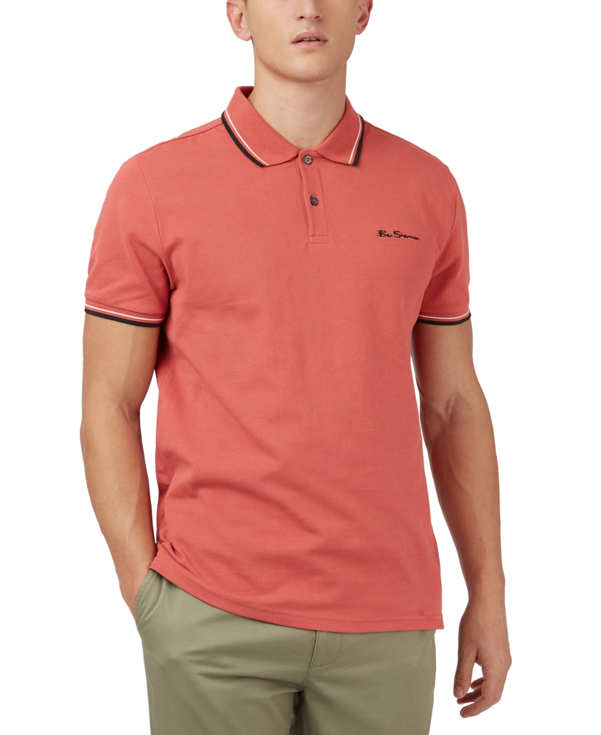 Shop Ben Sherman Men's Signature Tipped Short-sleeve Polo Shirt In Raspberry