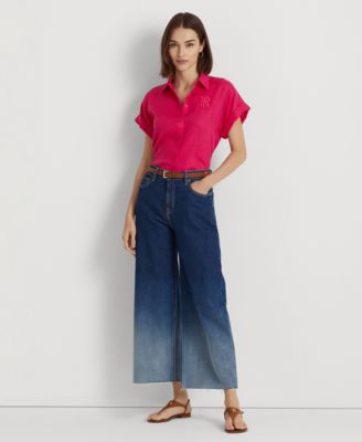 売れ筋商品|||ラルフローレン カットソー トップス レディース Women's Relaxed-Fit Floral Linen Short-Sleeve Shirt Green/White Lauren Ralph Lauren Women's Floral Linen Shirt - Macy's