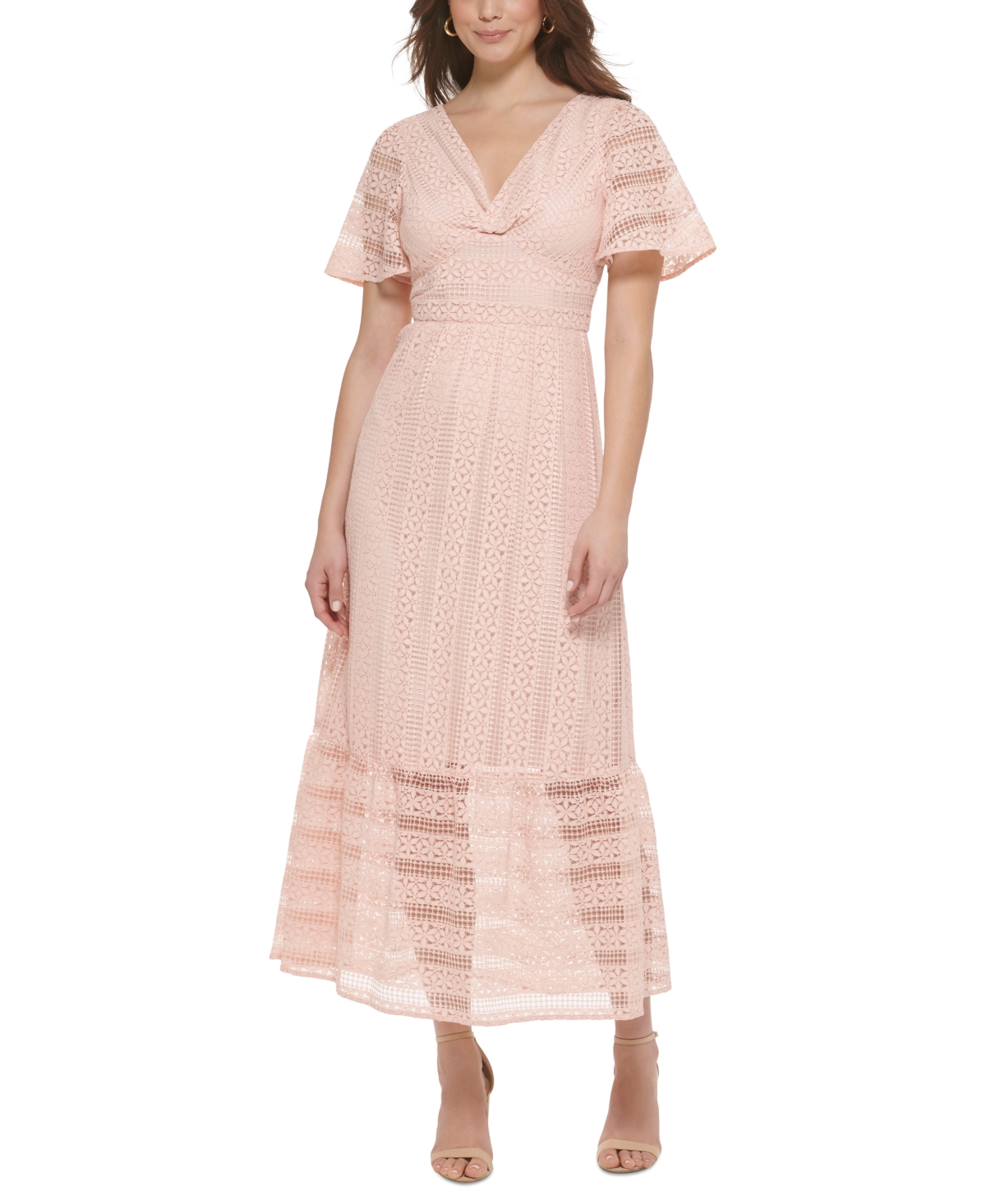 kensie Women's Lace Flutter-Sleeve Maxi Dress