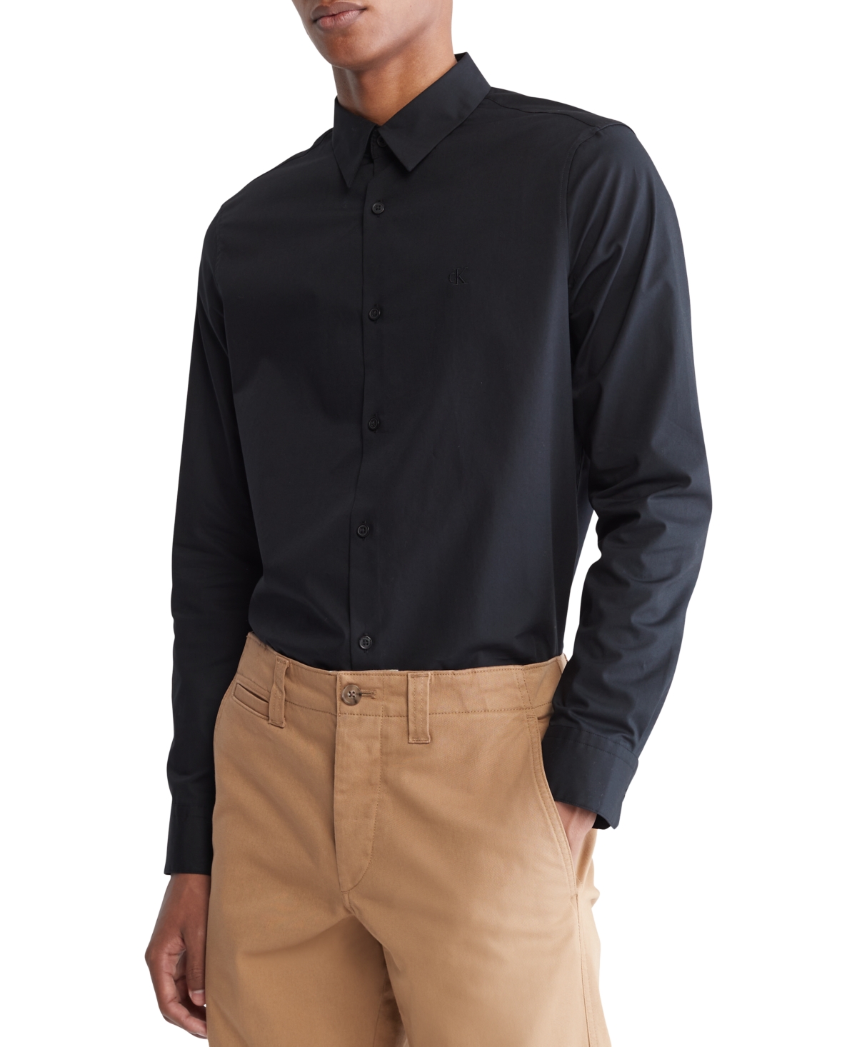 Shop Calvin Klein Men's Slim-fit Refined Button-down Shirt In Black Beauty