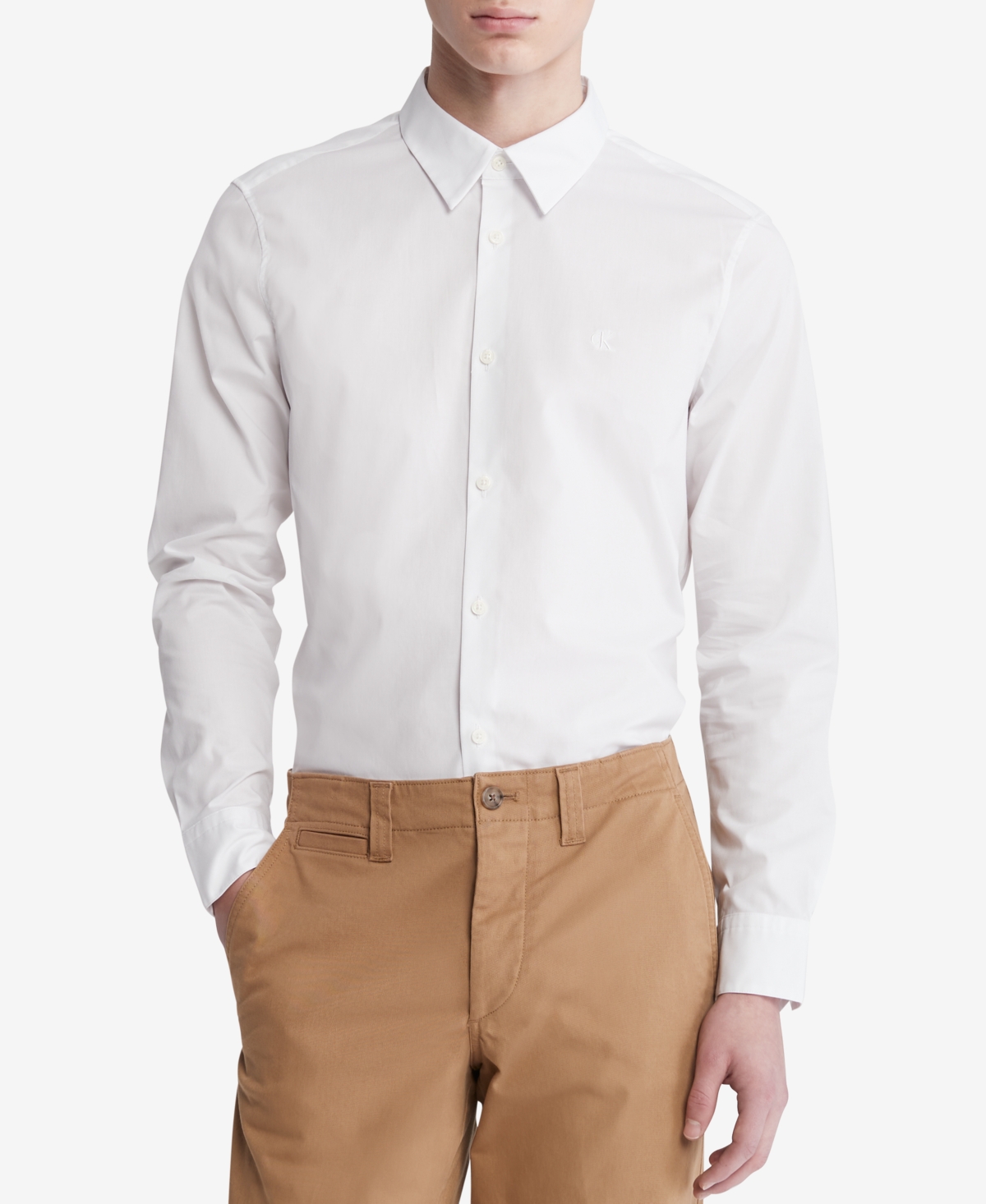 Shop Calvin Klein Men's Slim-fit Refined Button-down Shirt In Brilliant White