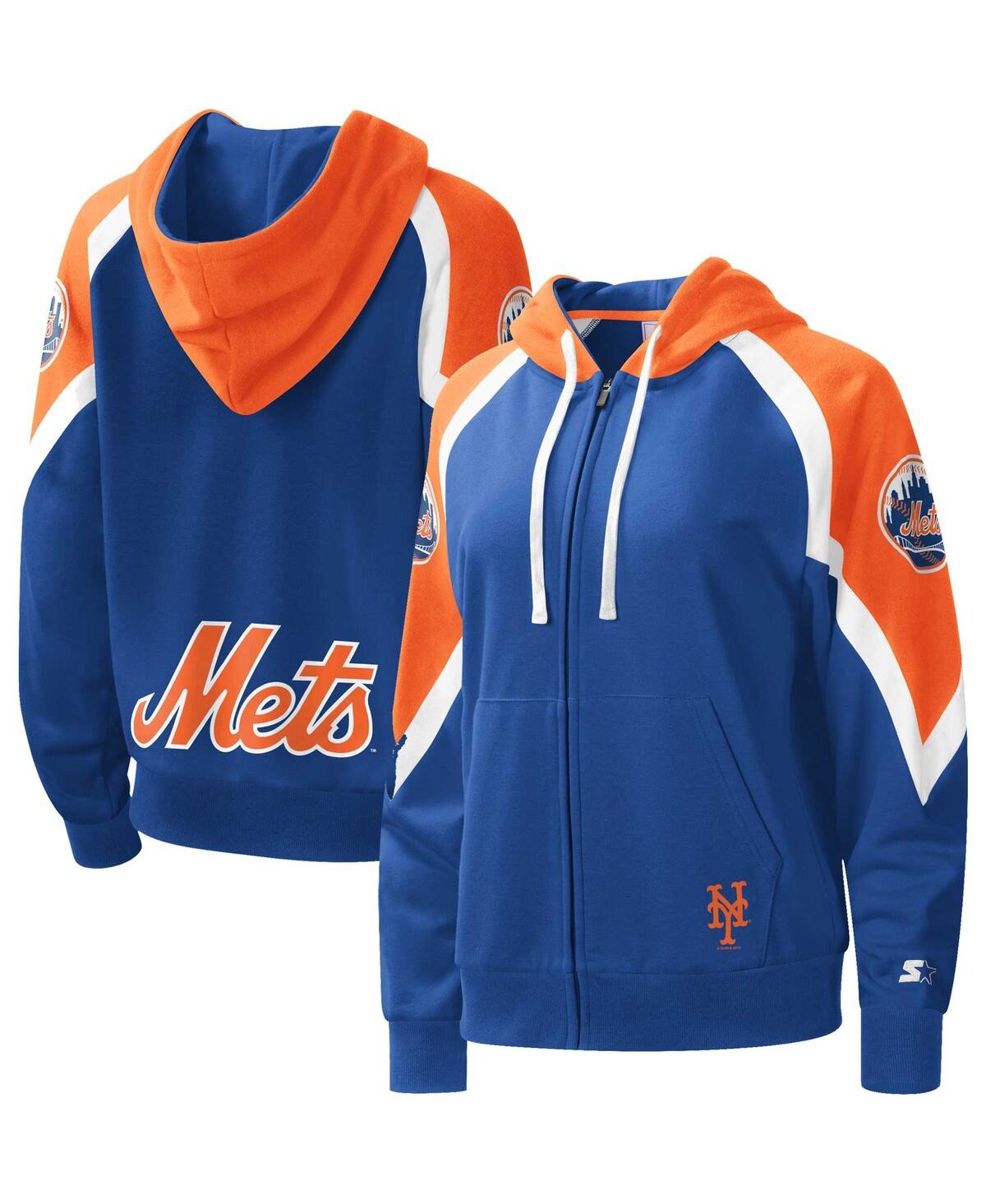Shop Starter Women's  Royal, Orange New York Mets Hail Mary Full-zip Hoodie In Royal,orange