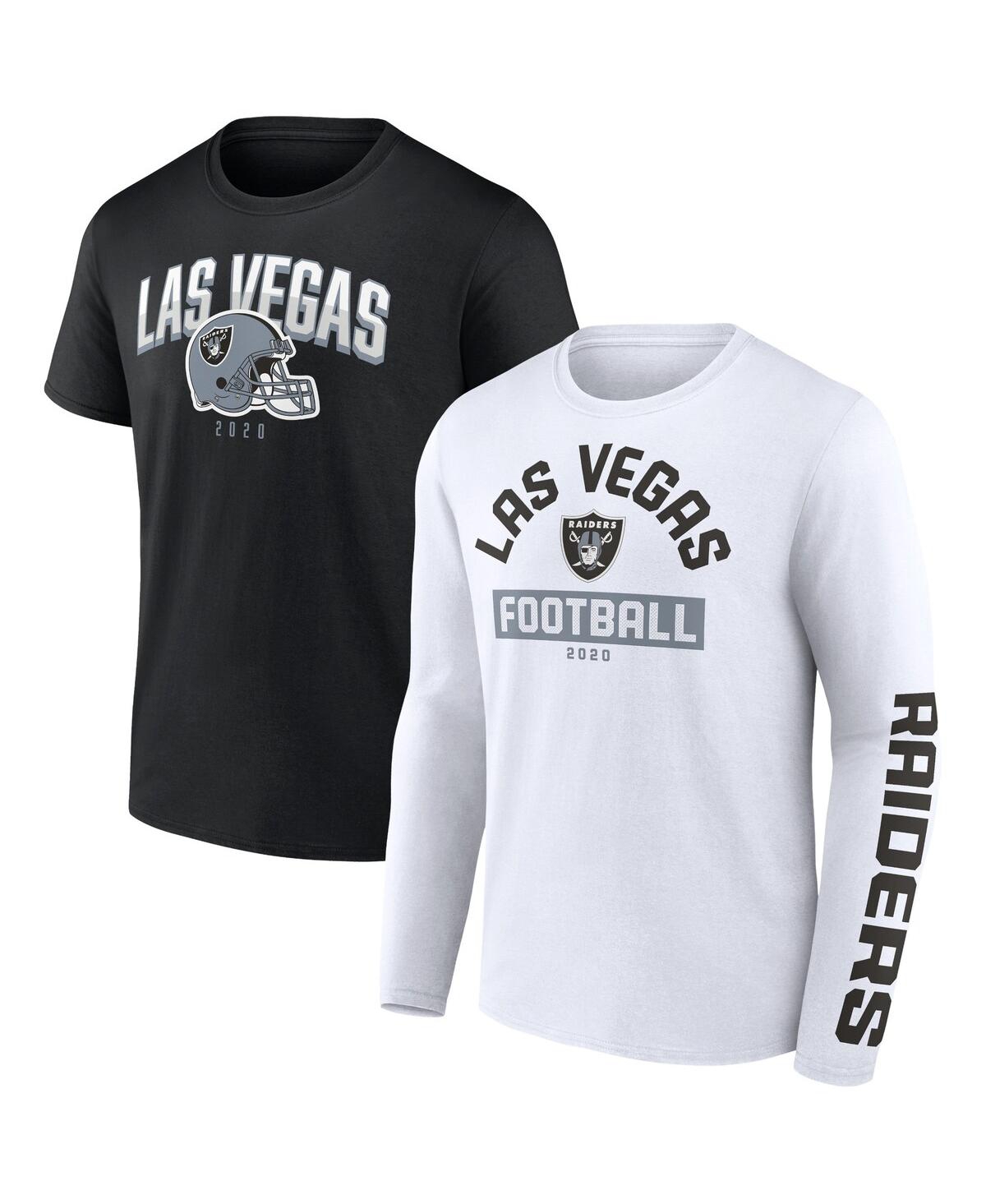 Fanatics Branded Black/white Las Vegas Raiders Long And Short Sleeve Two-pack T-shirt In Black,white