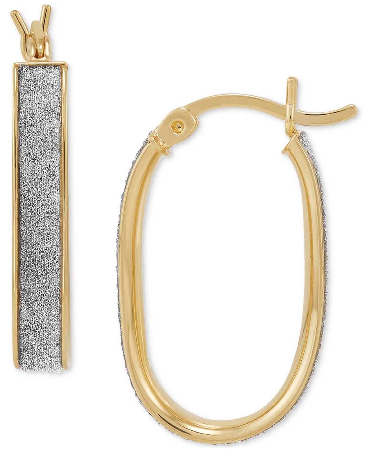 Macy's Oval Glitter Small Hoop Earrings In Gold Over Silver