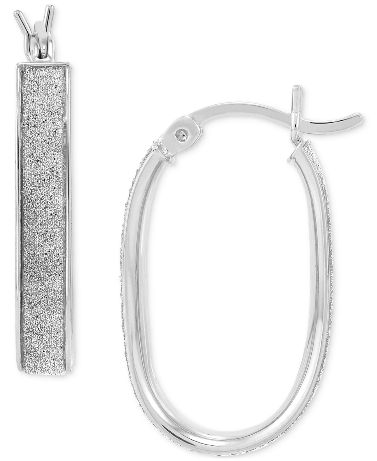 Macy's Oval Glitter Small Hoop Earrings In Silver