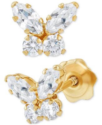 Children's Cubic Zirconia Butterfly Stud Earrings in 14k Gold