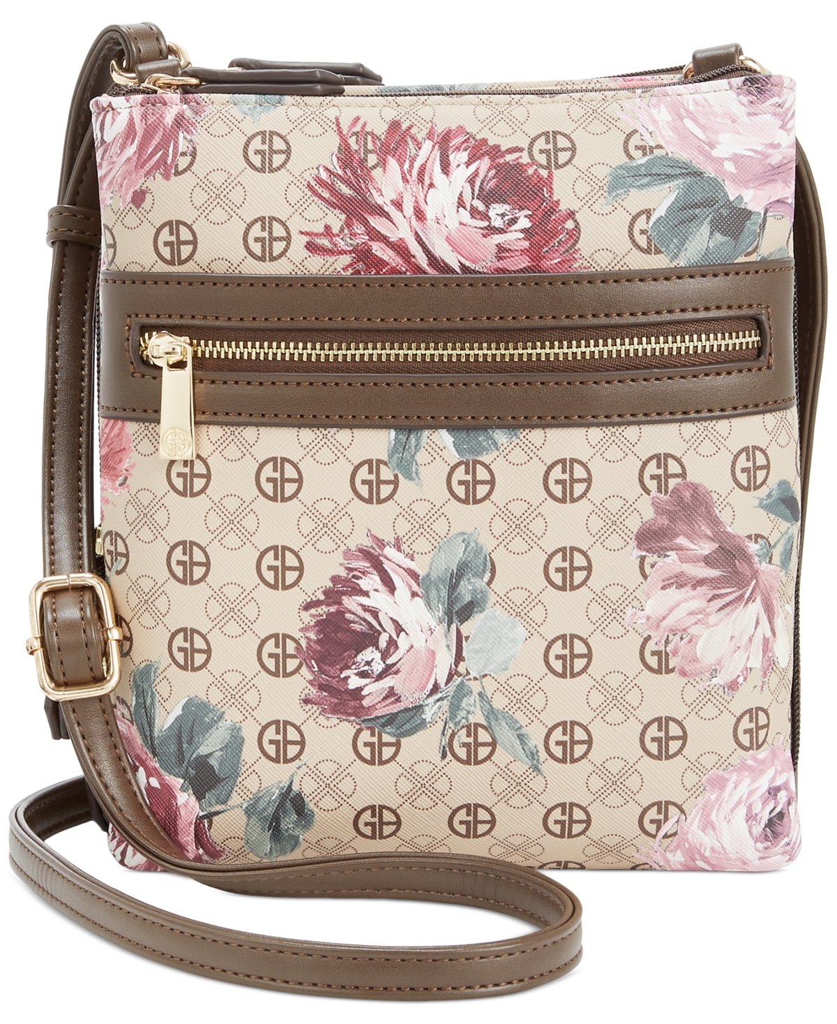 Giani Bernini Signature Floral Triple-zip Dasher Crossbody, Created For Macy's In Taupe