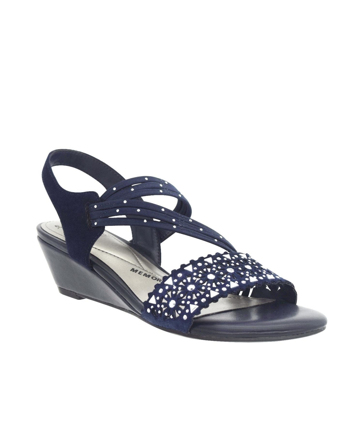 Shop Impo Women's Gatrina Embellished Stretch Wedge Sandals In Midnight Blue- Suedy Stretch