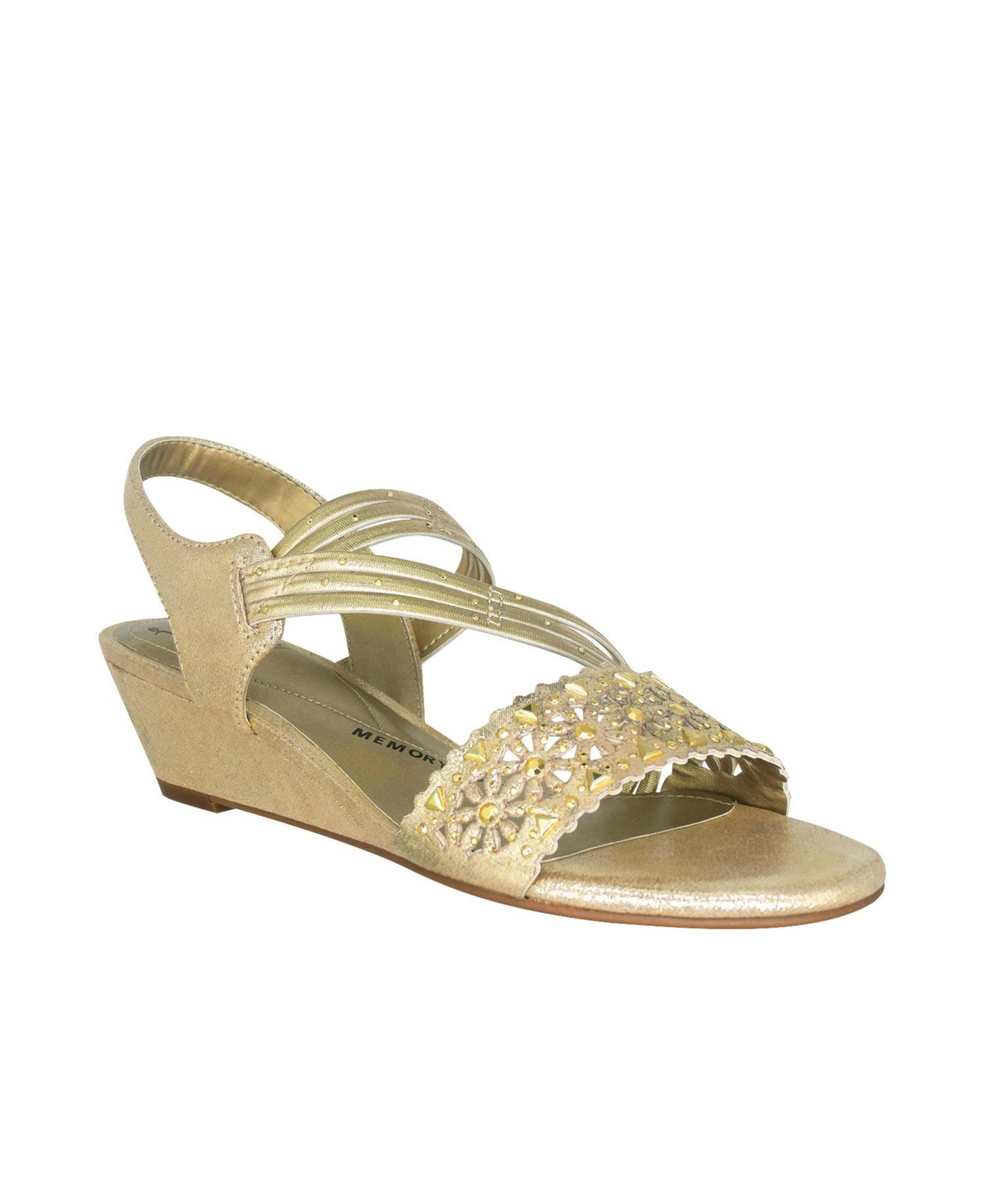 Shop Impo Women's Gatrina Embellished Stretch Wedge Sandals In Gold- Fabric