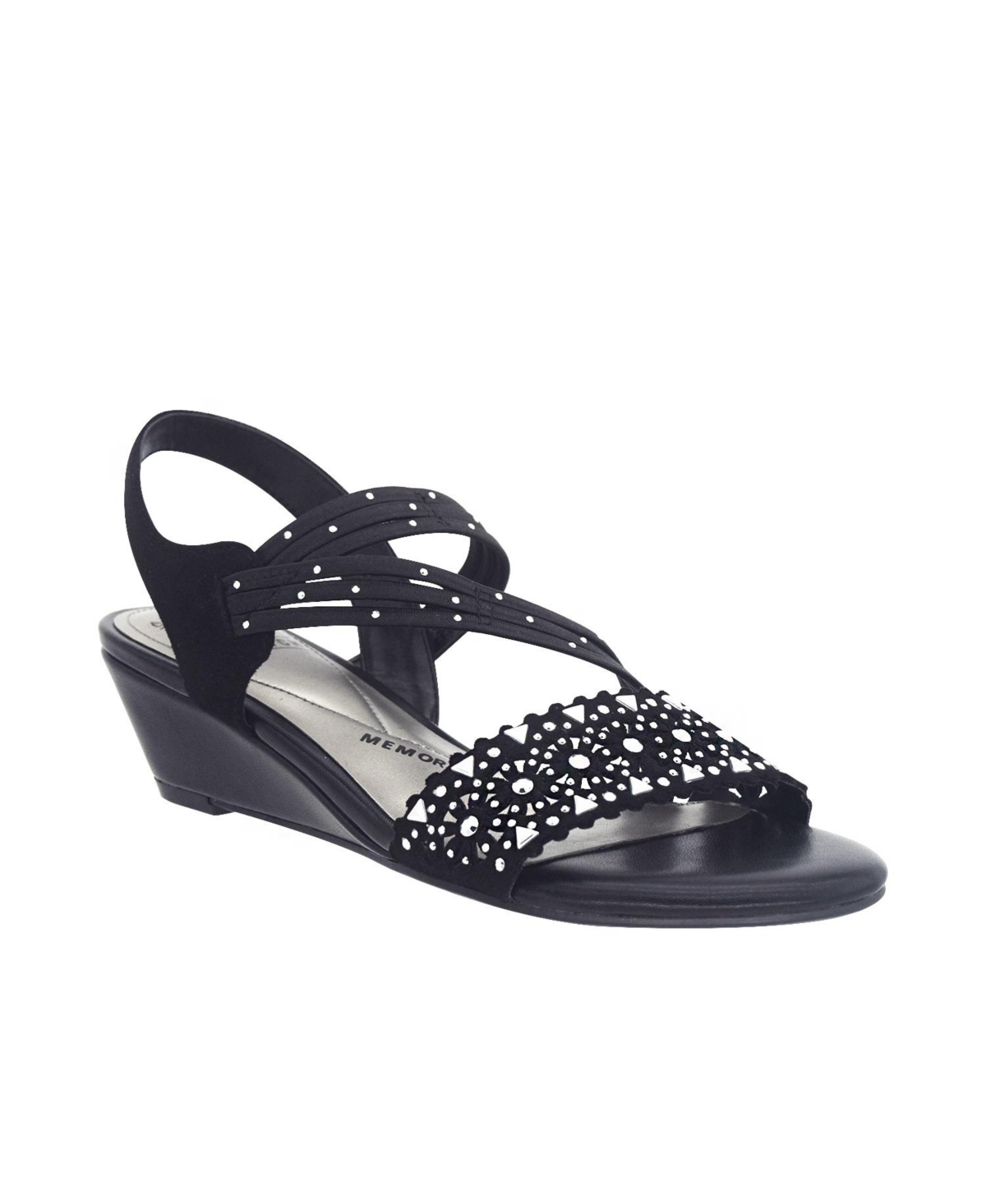 Shop Impo Women's Gatrina Embellished Stretch Wedge Sandals In Black- Suedy Stretch