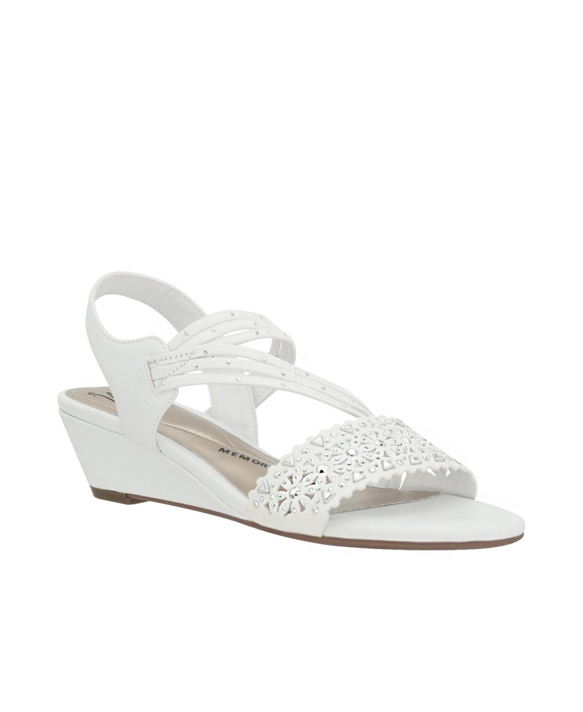 Impo Women's Gatrina Embellished Stretch Wedge Sandals In White- Scuba