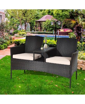 Patented Patio Rattan Chat Set Loveseat Sofa Table Chairs Conversation Cushioned