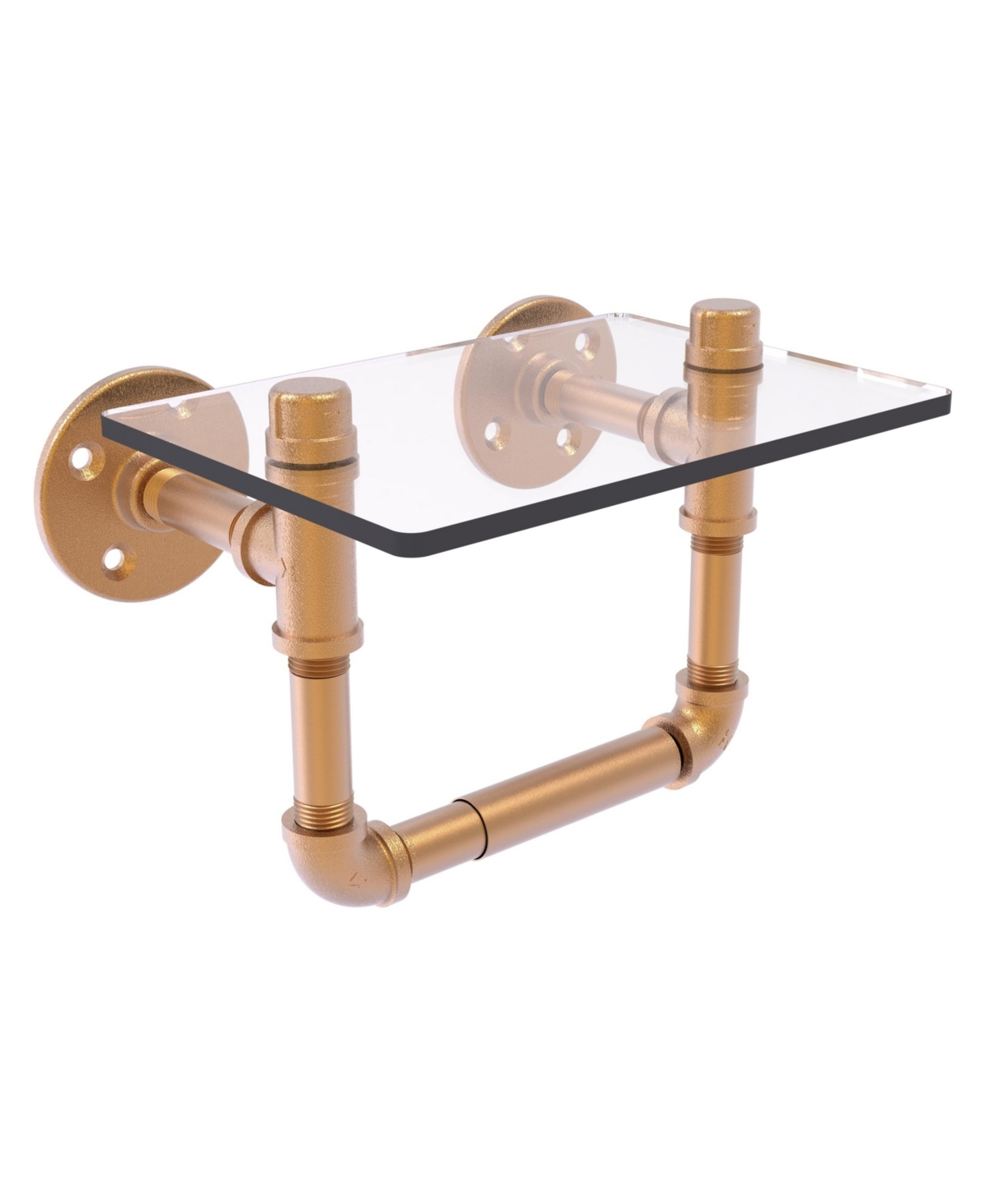 Allied Brass Pipeline Collection Toilet Tissue Holder With Glass Shelf In Gold