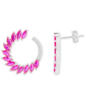 Lab-Grown Pink Sapphire (3-1/8 ct. t.w.) & Lab-Grown White Sapphire (1/6 ct. t.w.) Spiral Hoop Earrings in Sterling Silver