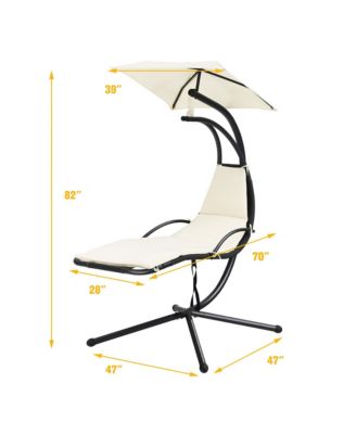 Patio Hanging Hammock Chaise Lounge Chair with Canopy Cushion