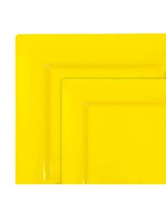 Plastic Square Plate and Bowl Set, 18-Pieces, Yellow