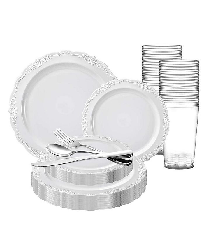 Smarty Had A Party White Vintage Round Disposable Plastic Wedding Value