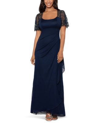 XSCAPE Women's Embellished-Sleeve Scoop-Neck Gown - Macy's