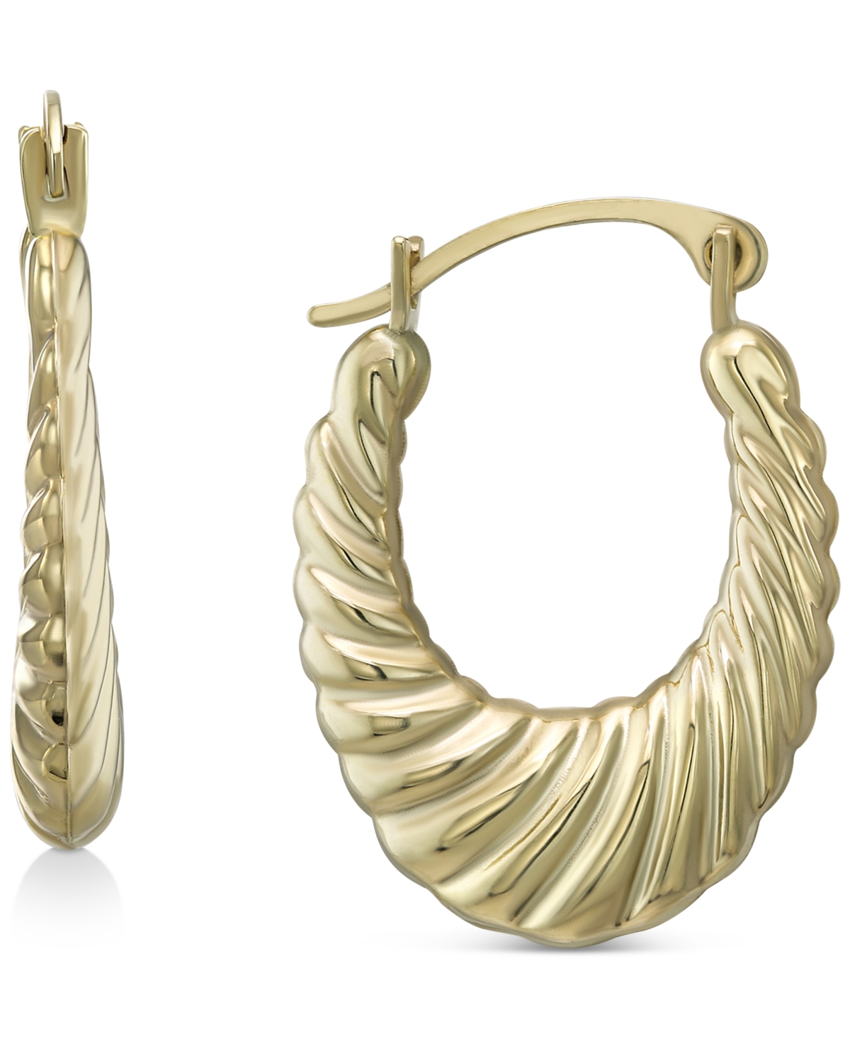 Macy's Ribbed Graduated Small Oval Hoop Earrings In 10k Gold