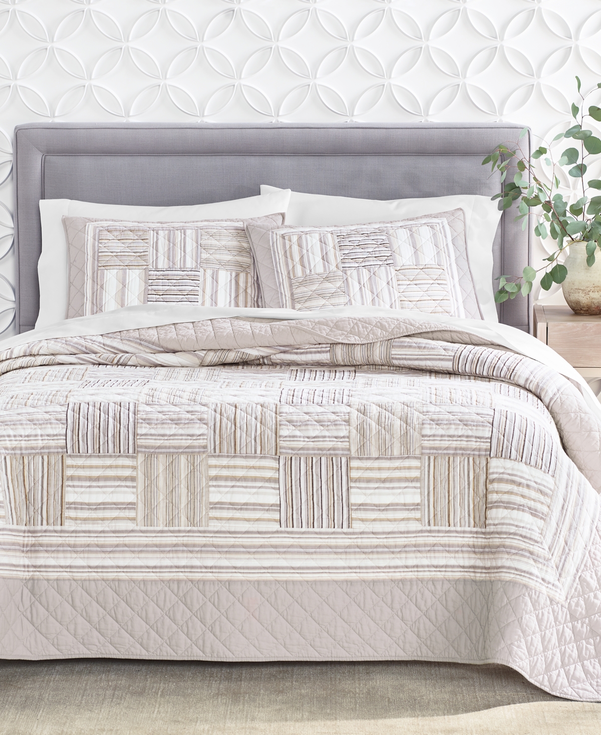 Charter Club Neutral Stripe Patchwork Quilts Created For Macys In Neutral Combo