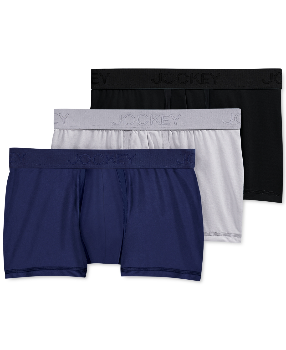 Jockey Men's Chafe Proof Pouch Cotton Stretch Trunk, Pack of 3 -mid Grey/just Past Midnight