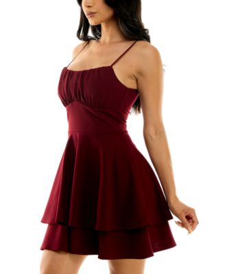 Juniors' Ruched Tiered Fit & Flare Dress