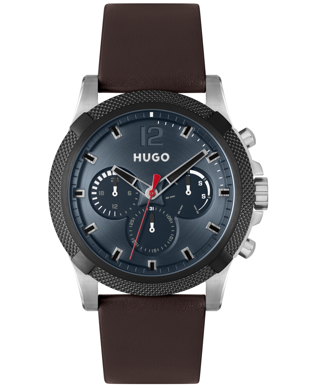 Hugo Men's Impress Quartz Multifunction Brown Leather Strap Watch 46mm In Assorted-pre-pack