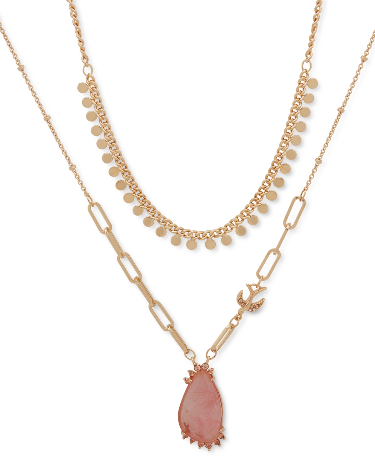 lonna & lilly Gold-Tone Crackled Stone Layered Pendant Necklace, 16+ 3" extender