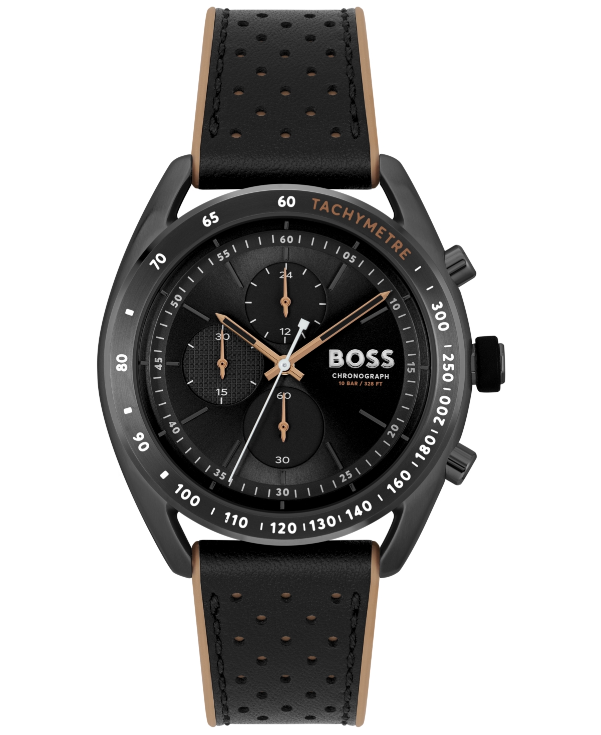 Hugo Boss Men's Center Court Quartz Chronograph Black Leather And Brown Silicone Strap Watch 44mm In Two-tone
