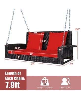 2-Person Patio Rattan Hanging Porch Swing Bench Chair Cushion