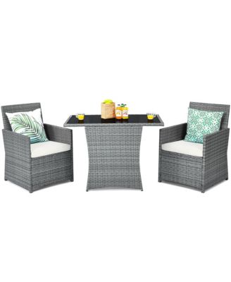 3PCS Patio Rattan Furniture Set Cushioned Sofa Armrest Garden