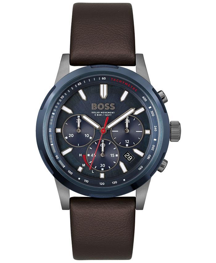 BOSS Men s Solgrade Solar Quartz Chronograph Brown Leather Strap