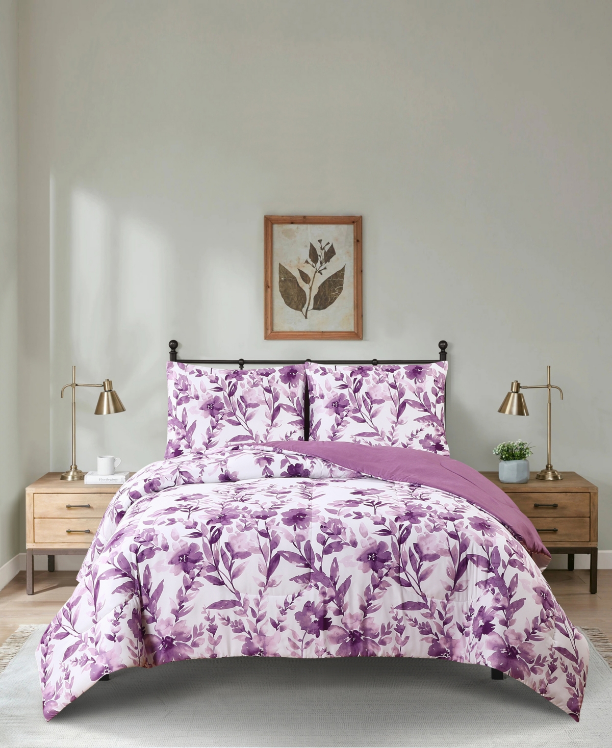 Keeco Bettinaâ 2 Piece Polyester Reversible Comforter Set, Twin In Purple