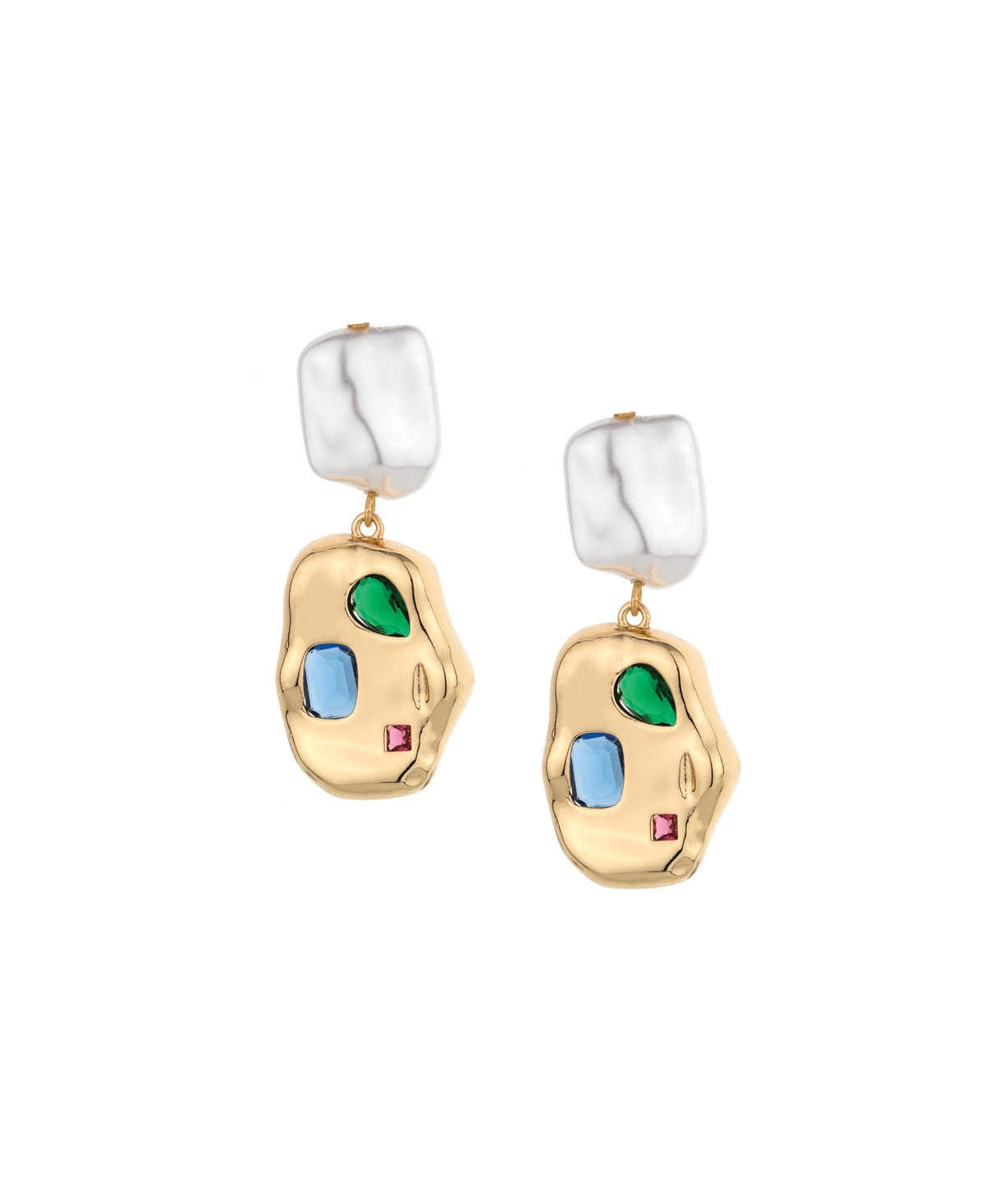 Ettika Rainbow Glass Nugget and Imitation Pearl 18K Gold Plated Earrings
