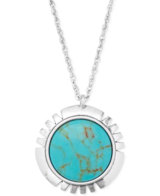 Lucky Brand - Silver-Tone Turquoise-Look Coin Pendant Necklace, 18" + 3" extender