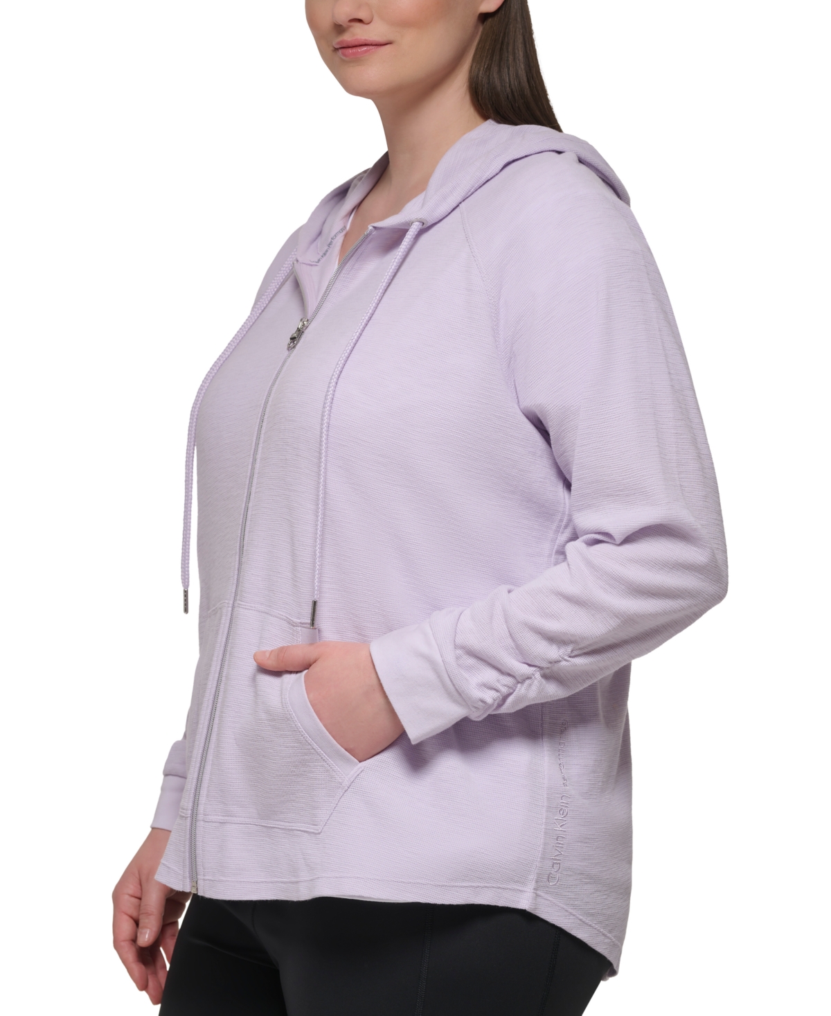 Calvin Klein Performance Plus Size Ruched-sleeve Zip Hoodie In Orchid
