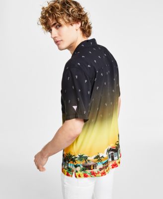 GUESS Men's Eco Rayon Hawaiian Shirt – Tropical Print Button-Down For Vacation Or Casual Wear