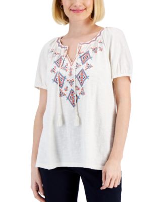 Style & Co Plus Size Embroidered Split Neck Top Created for Macy's - Macy's